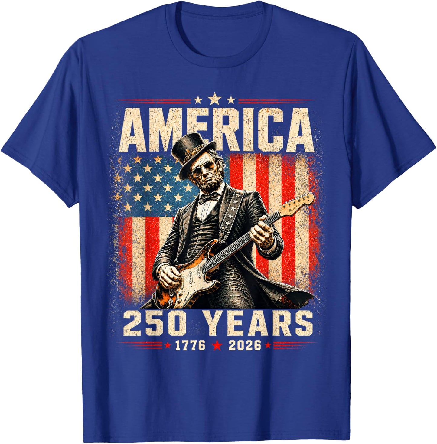Abraham Lincoln Playing Guitar 4th of July T-Shirt - T-Shirt | Royal