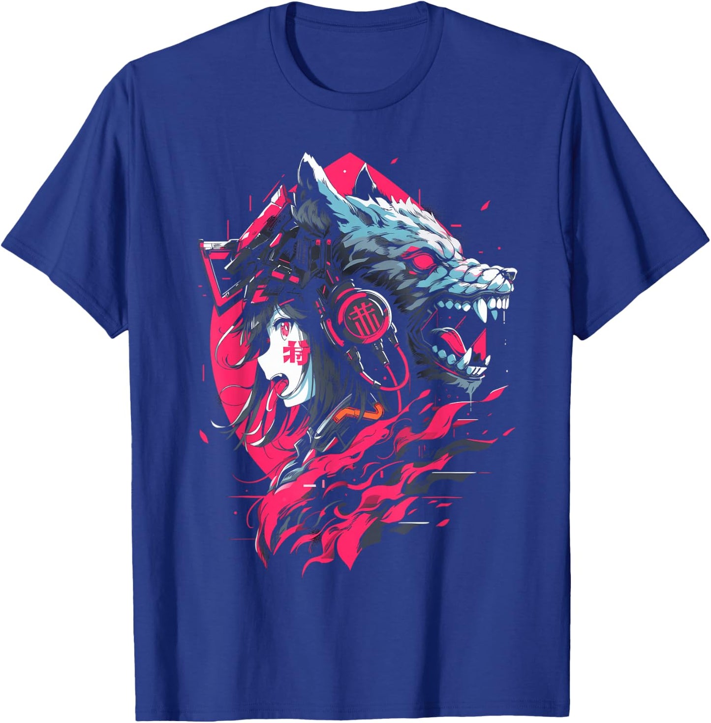 Anime Manga Cyberpunk Aesthetic Techwear Harajuku Wolf , black T-Shirt - T-Shirt | Royal