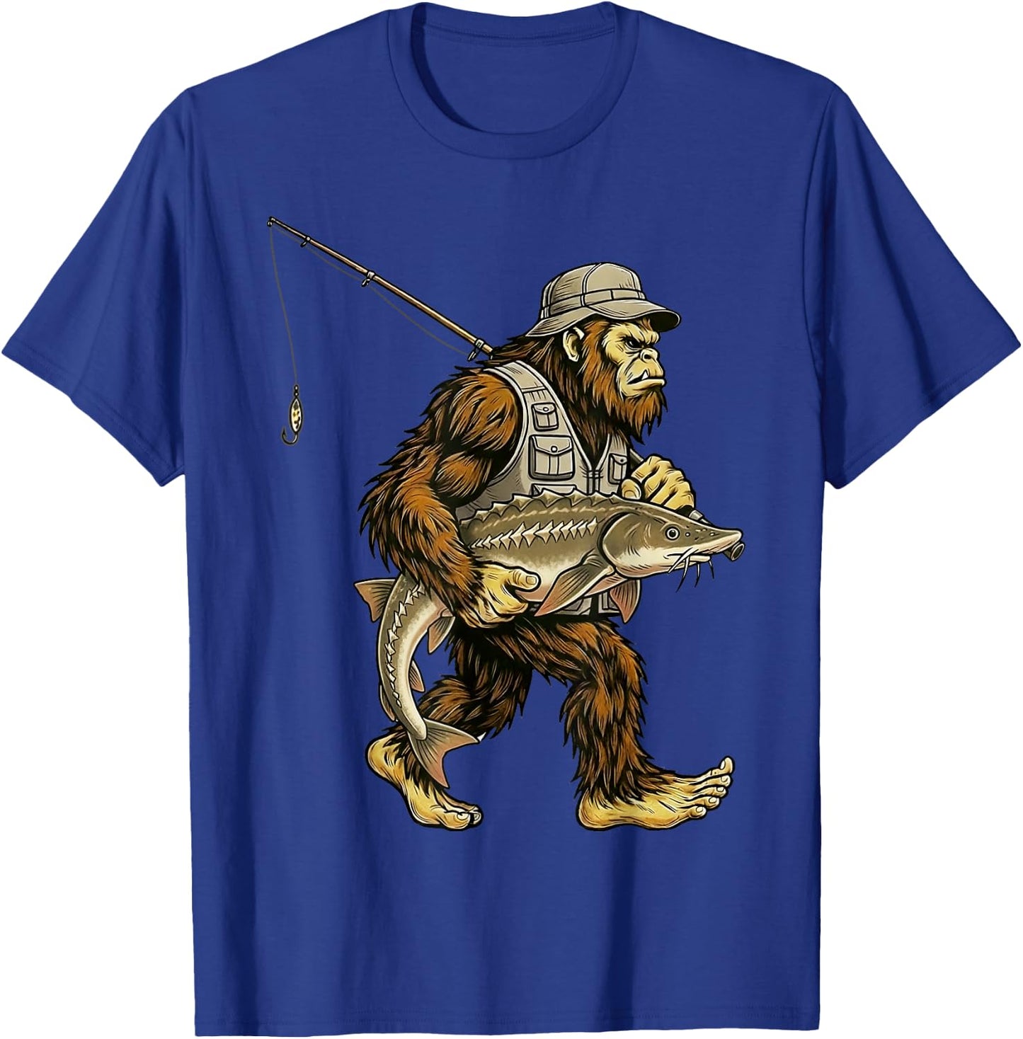 Sturgeon Bigfoot Fisherman River Fishing Sasquatch T-Shirt - T-Shirt | Royal