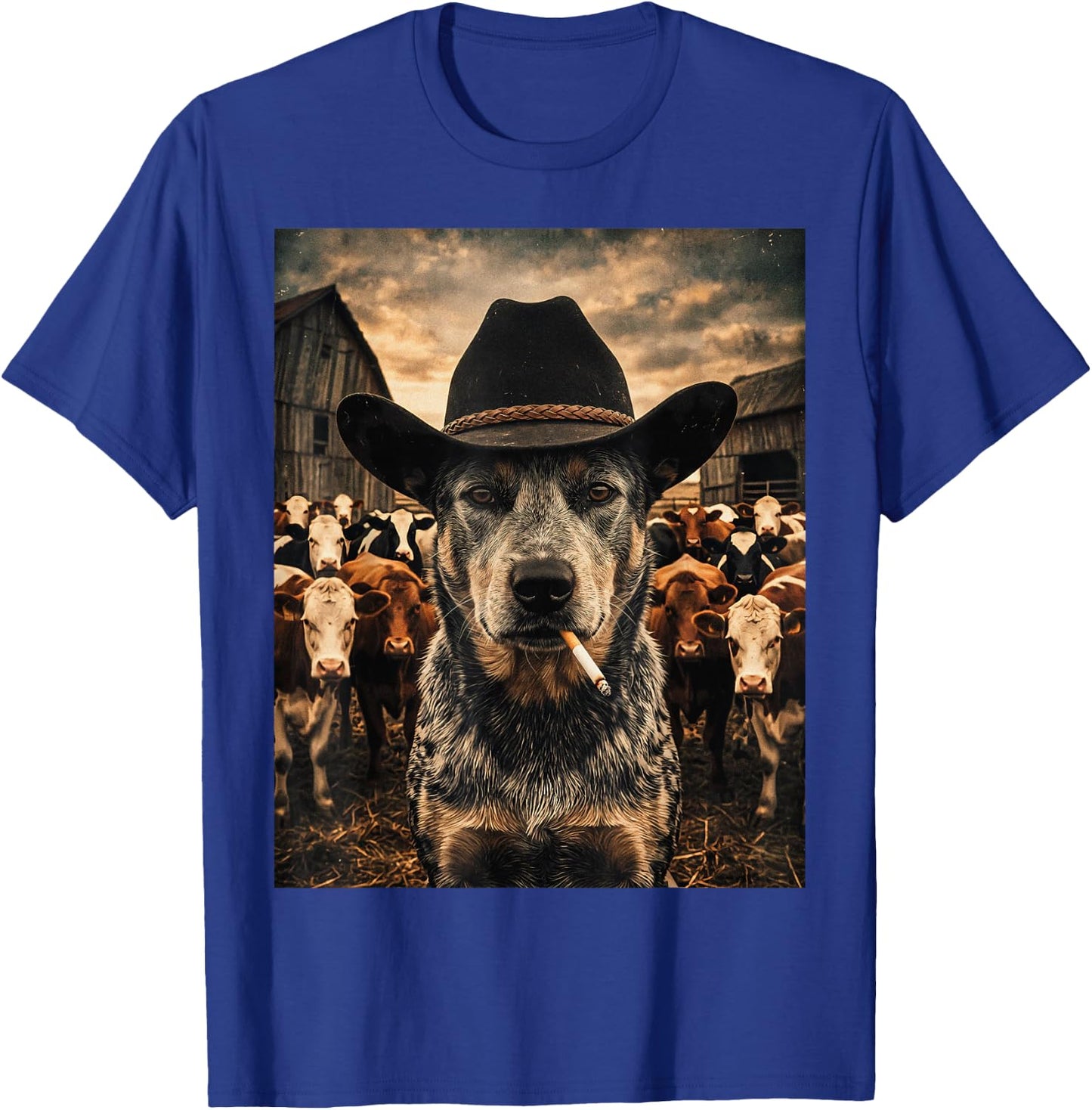 Blue Heeler Cowboy Vintage Western Ranch Farm Dog Selfie Men T-Shirt - T-Shirt | Royal