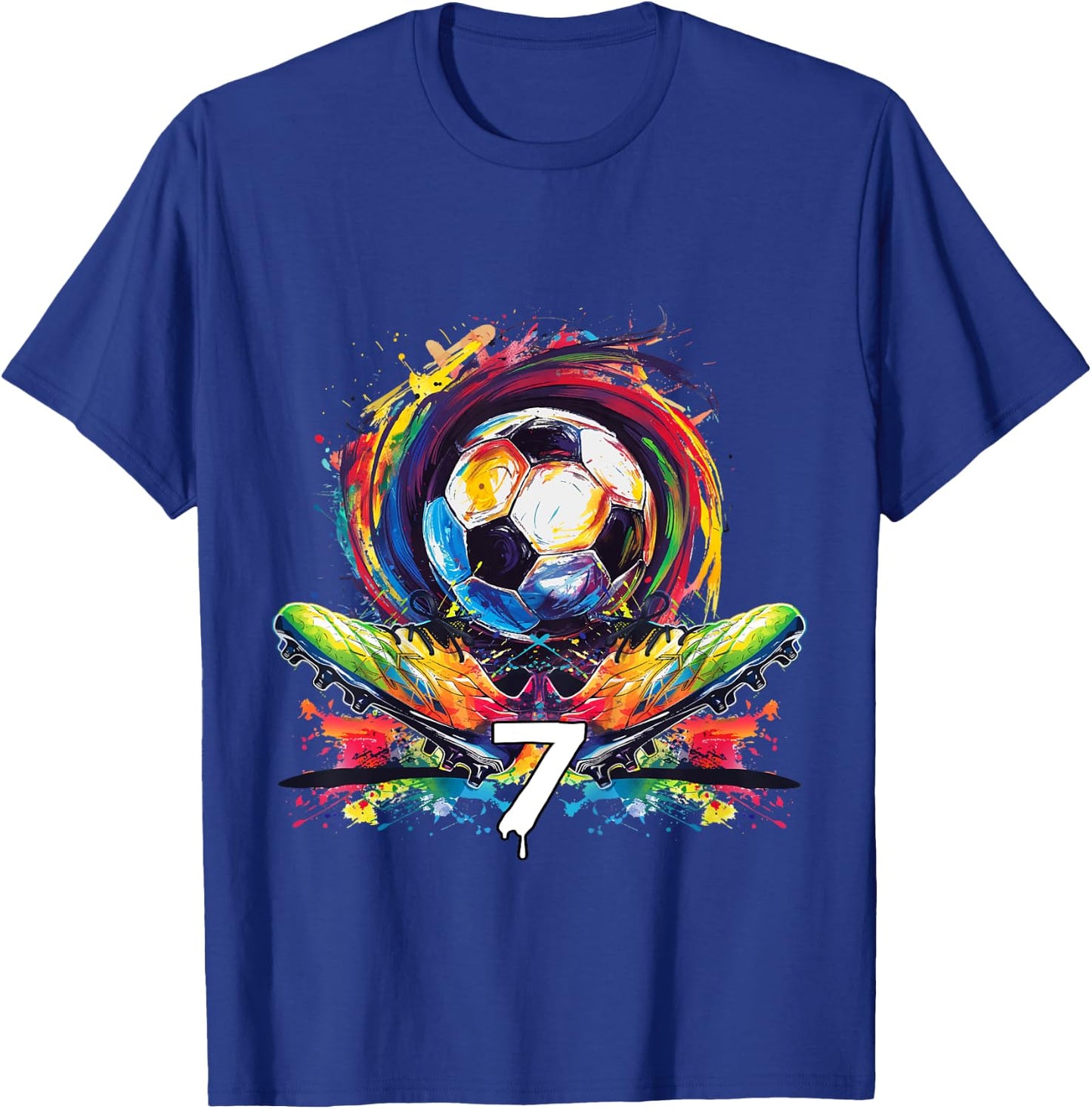 Children's 7th Birthday Boy 7 Years Football Gift , black T-Shirt - T-Shirt | Royal