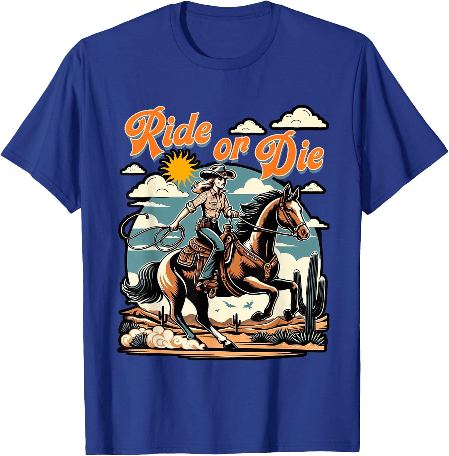 Vintage 1950s Cowgirl Horse Ride Or Die Country Western Life T-Shirt - T-Shirt | Royal