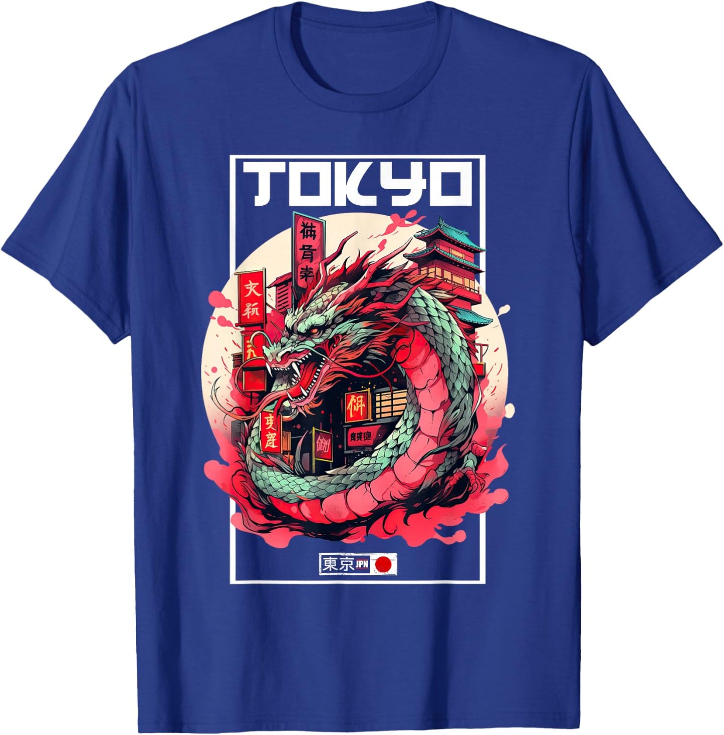Tokyo Asian inspired vintage style 80s retro Japanese Dragon T-Shirt - T-Shirt | Royal