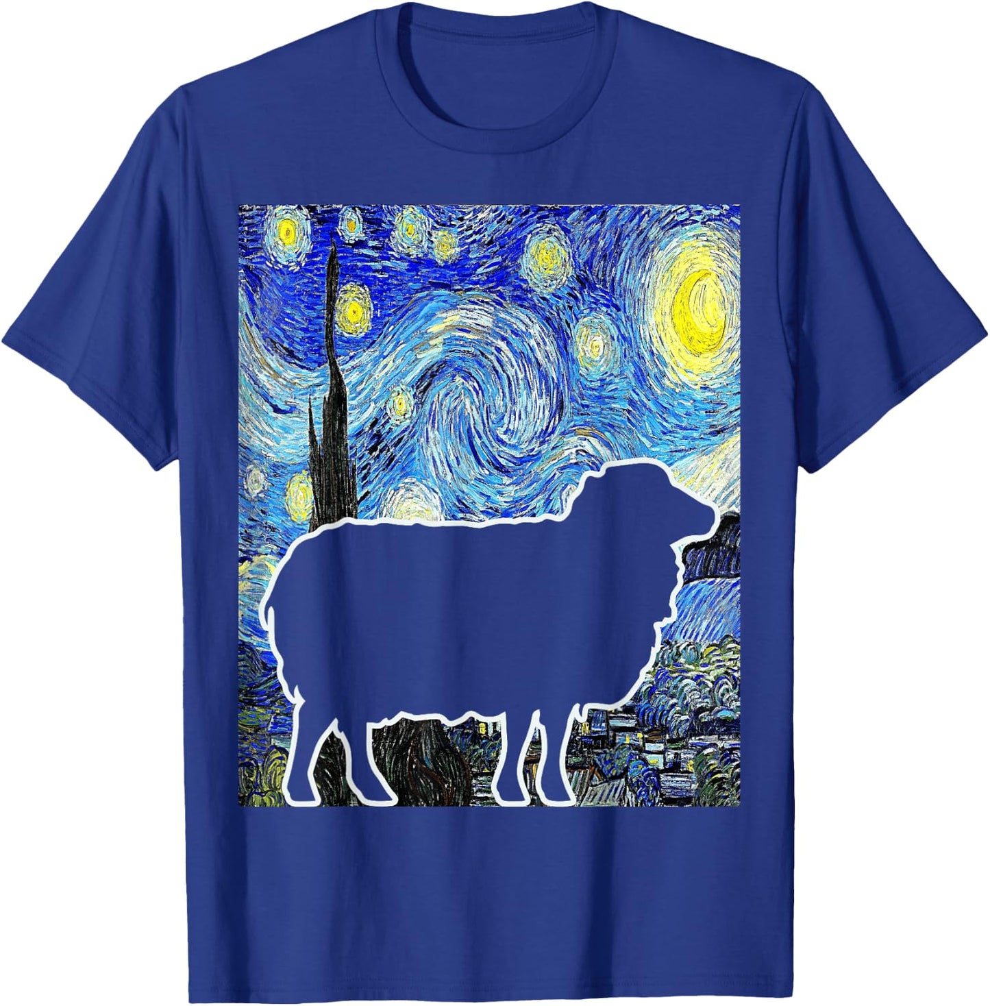 Sheep Starry Night Van Gogh Funny Sheep Farmer Lamb T-Shirt - T-Shirt | Royal