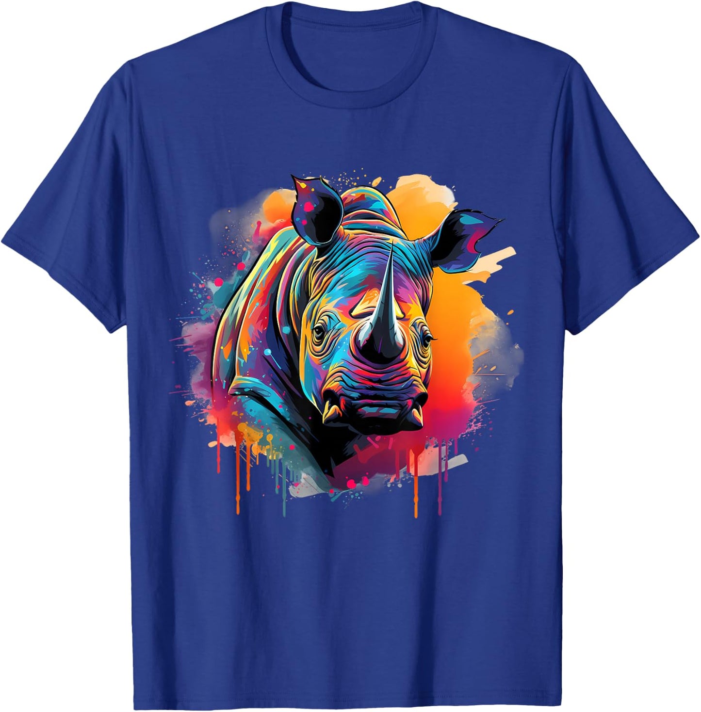 Rhinoceros Artwork Portrait Animal Art Colorful Splash Rhino T-Shirt - T-Shirt | Royal