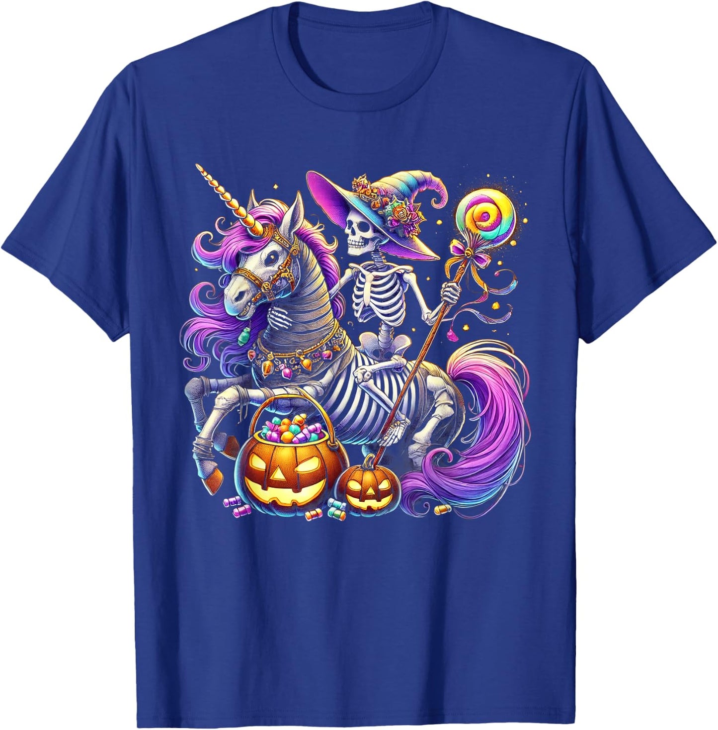 Skeleton Riding Skeleton Unicorn Halloween Costume T-Shirt - T-Shirt | Royal