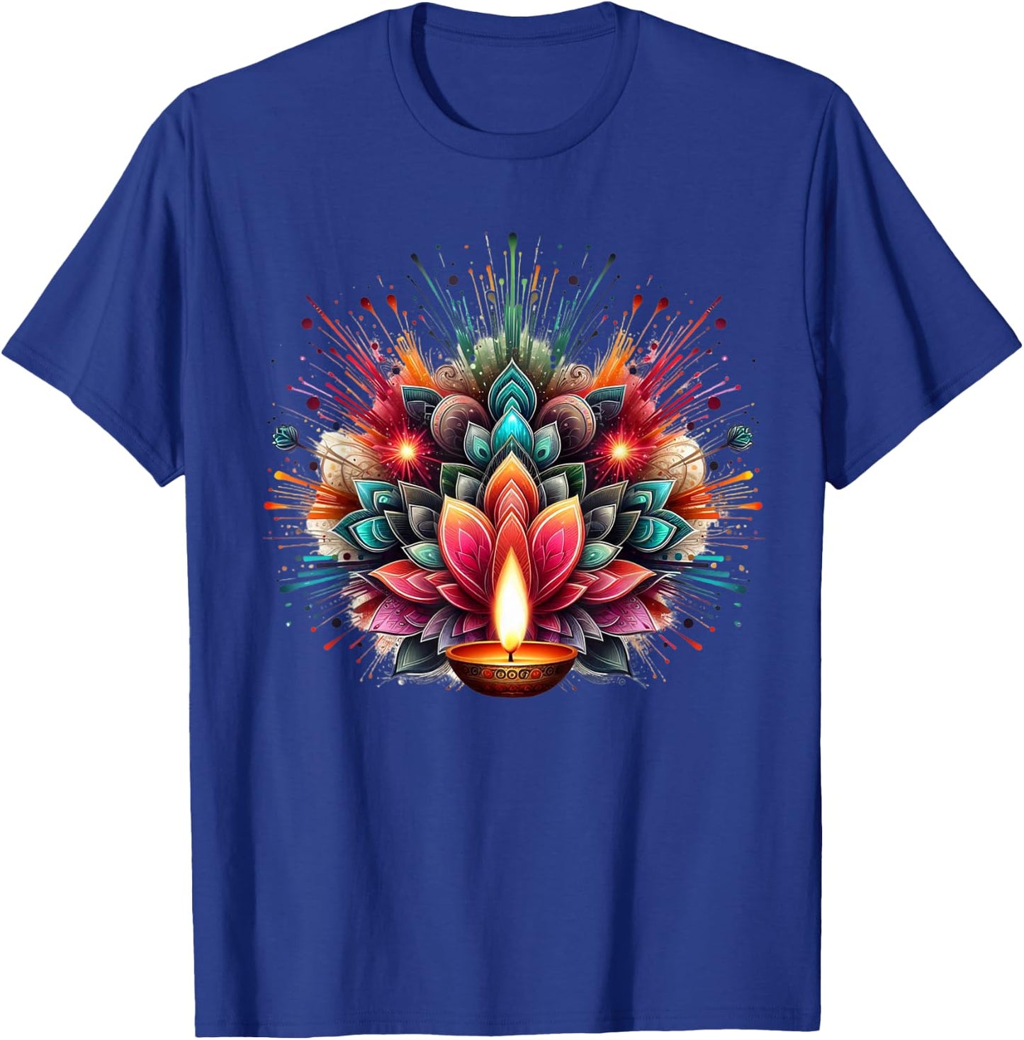 PV Mata Diwali Diya Explosion of Colors -Adults , Black, Small, Short Sleeve T-Shirt - T-Shirt | Royal