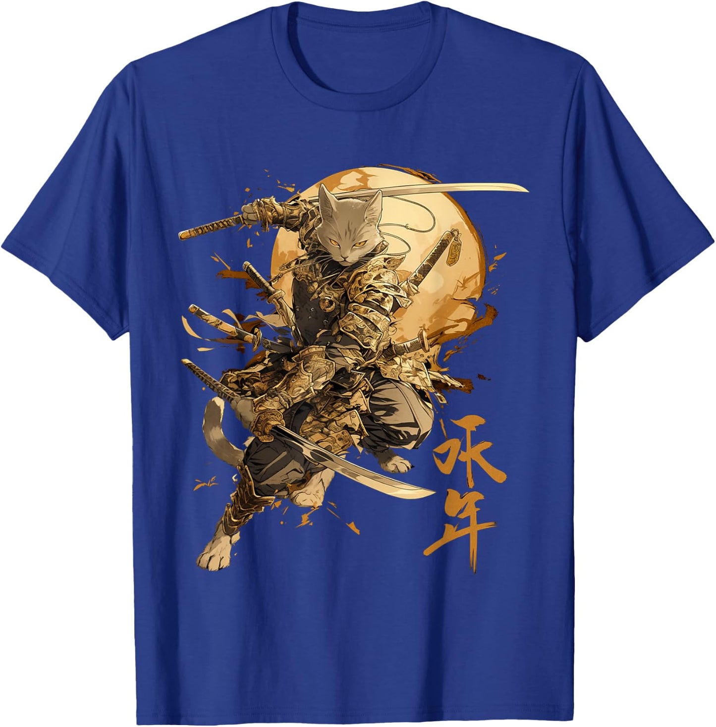 Japanese Art Cat Ninja Ukiyo-e Anime Style Samurai Cat , Black, S T-Shirt - T-Shirt | Royal