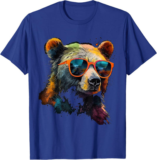 Bear Sunglasses Colourful Art Animal Bear T-Shirt - T-Shirt | Royal