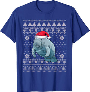 Funny Manatee Ugly Christmas Sweater Santa Xmas PJs T-Shirt - T-Shirt | Royal