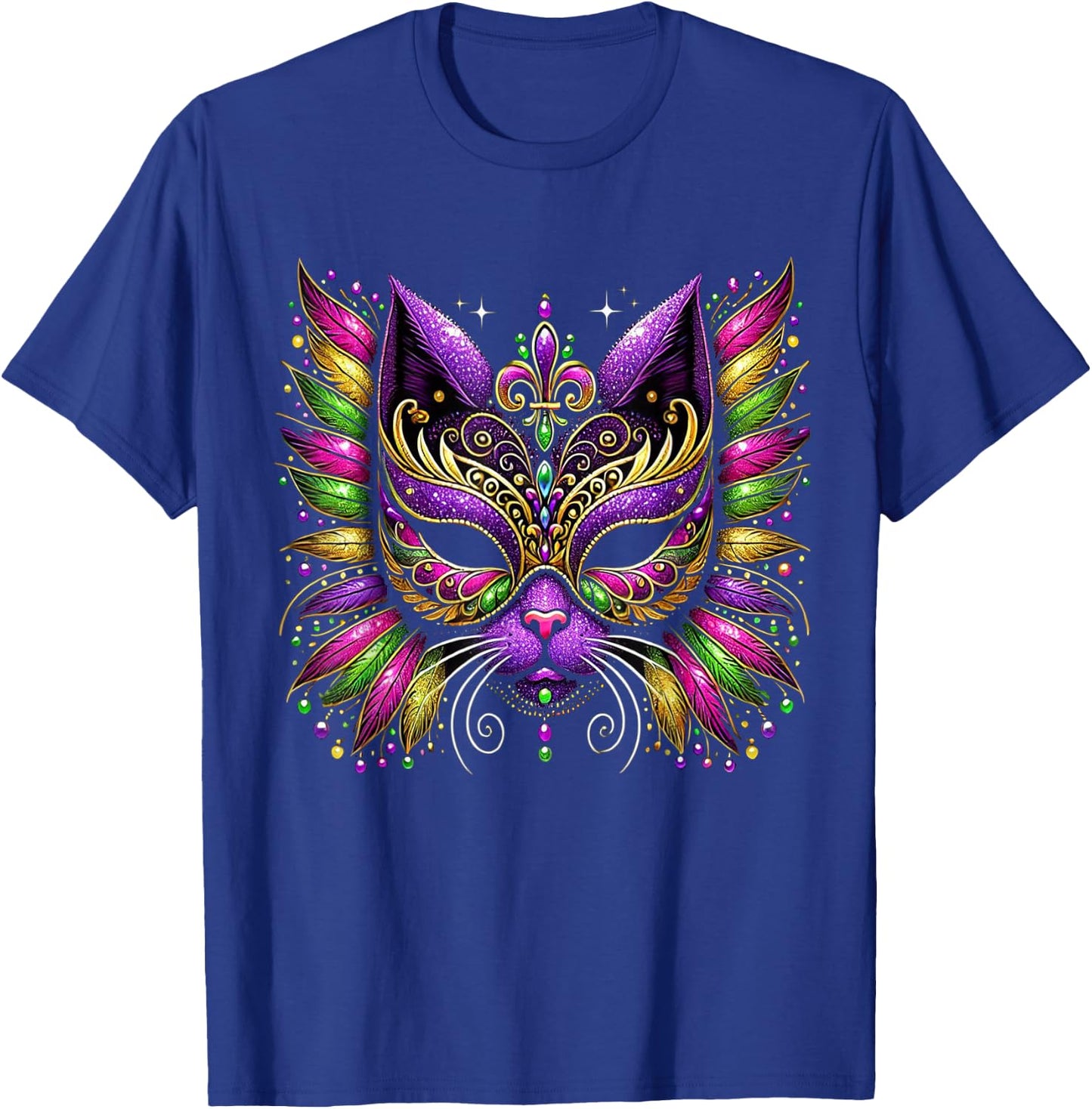 Mardi Gras Cat Mask New Orleans Women Kids Mardi Gras 2025 T-Shirt - T-Shirt | Royal