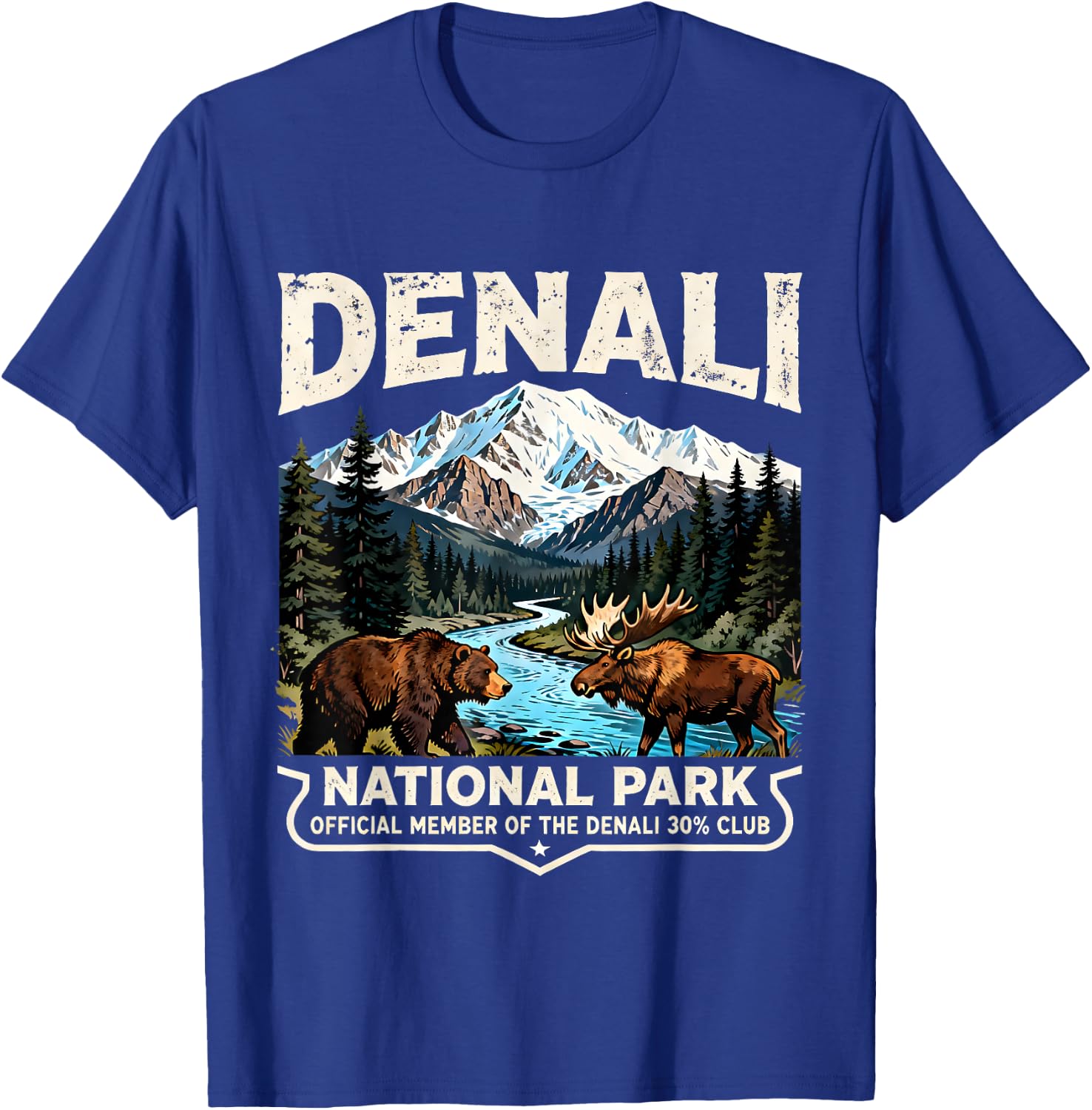 Retro Denali 30% Club Souvenir for Alaska Travel Lovers T-Shirt - T-Shirt | Royal