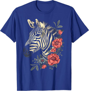 Zebra Vintage Flowers African Animal Zoo Keeper Zebra Lover T-Shirt - T-Shirt | Royal