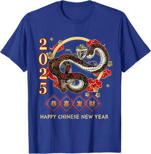 Year Of The Snake 2025 Vintage Chinese Art Women Men T-Shirt - T-Shirt | Royal