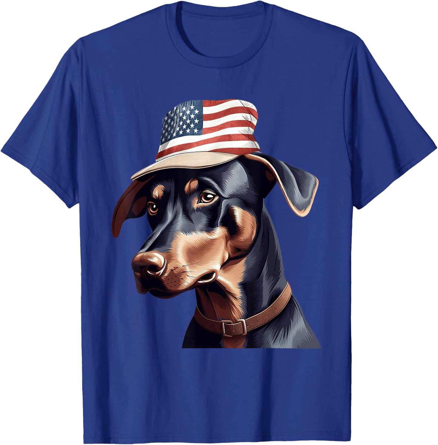 Doberman Pinscher with USA Flag Independence Day 4th of July T-Shirt - T-Shirt | Royal