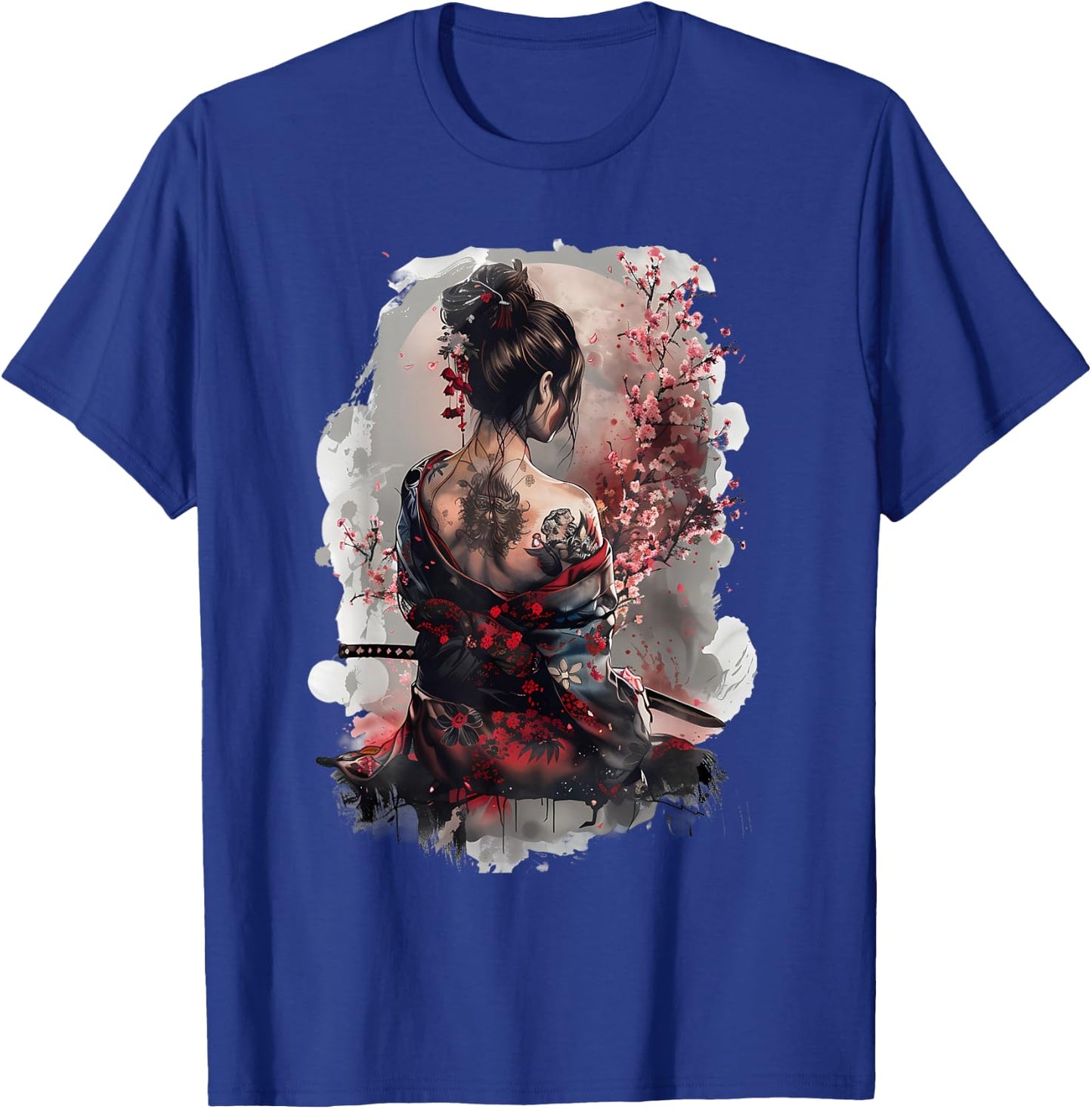 Japanese Samurai Girl Sakura Cherry Blossom Japanese Geisha , black T-Shirt - T-Shirt | Royal