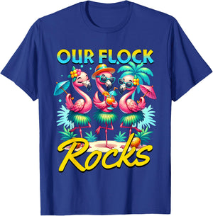 Our Flock Rocks Flamingo Summer Vacation Family Matching T-Shirt - T-Shirt | Royal