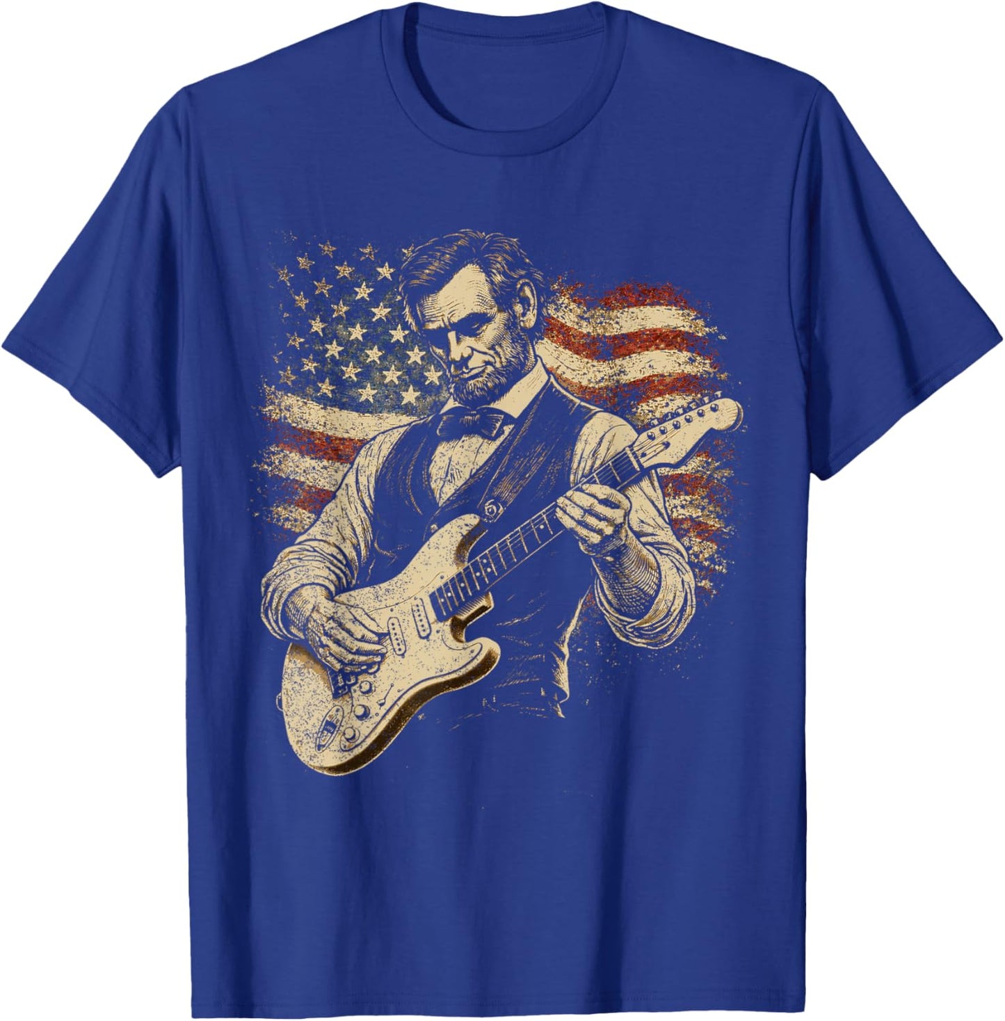 Abraham Lincoln Abe Lincoln Playing Guitar Retro Vintage T-Shirt - T-Shirt | Royal
