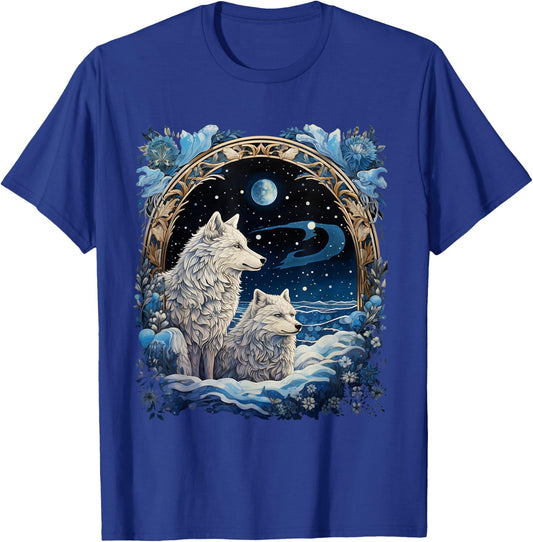 Winter Wolves Peaceful Snowscape Portrait Art Noveau T-Shirt - T-Shirt | Royal