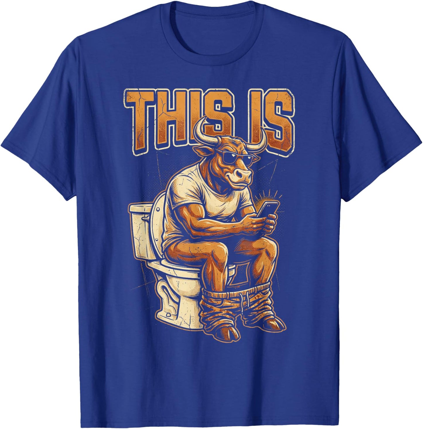 This is Bull Sitting On A Toilet Funny Vintage Graphics T-Shirt - T-Shirt | Royal