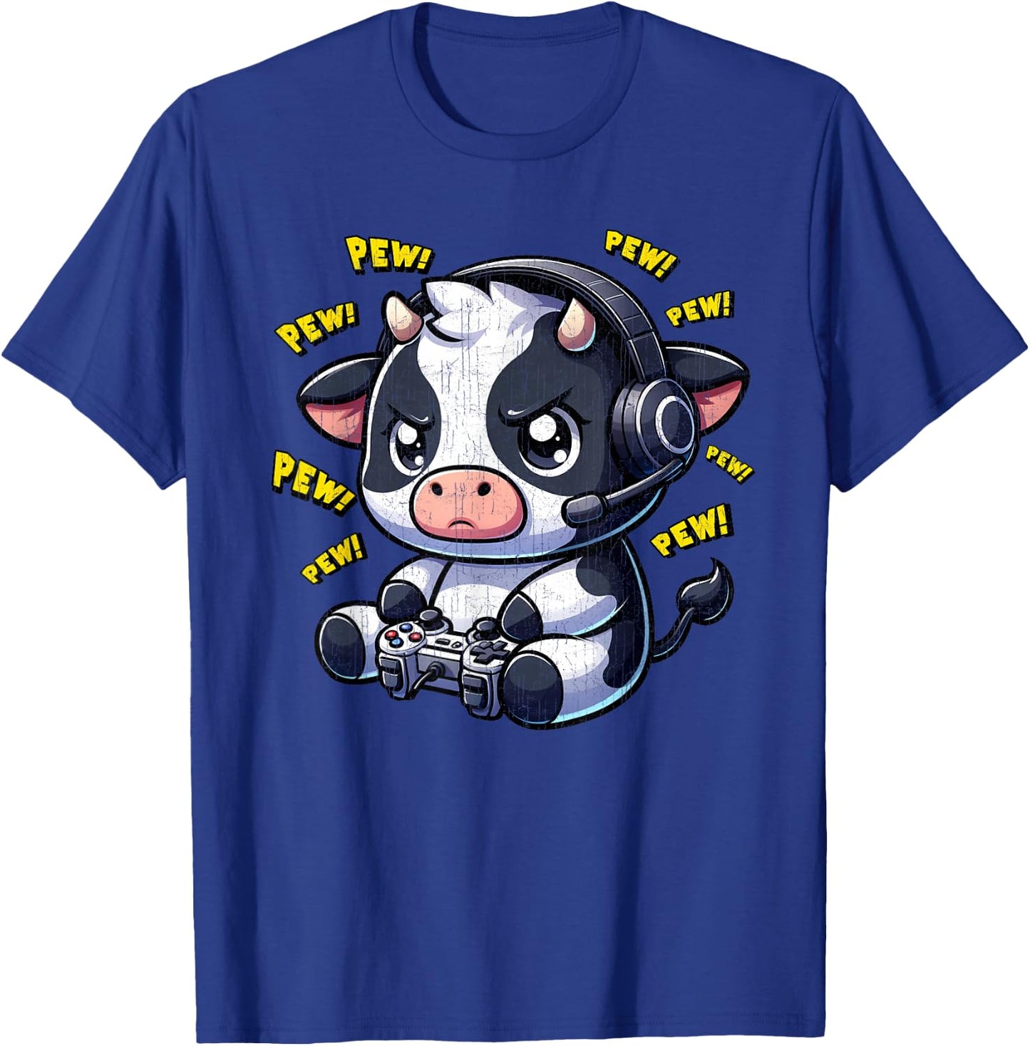 Cow Gamer Pew Funny Video Games Vintage Boys Men Girls T-Shirt - T-Shirt | Royal