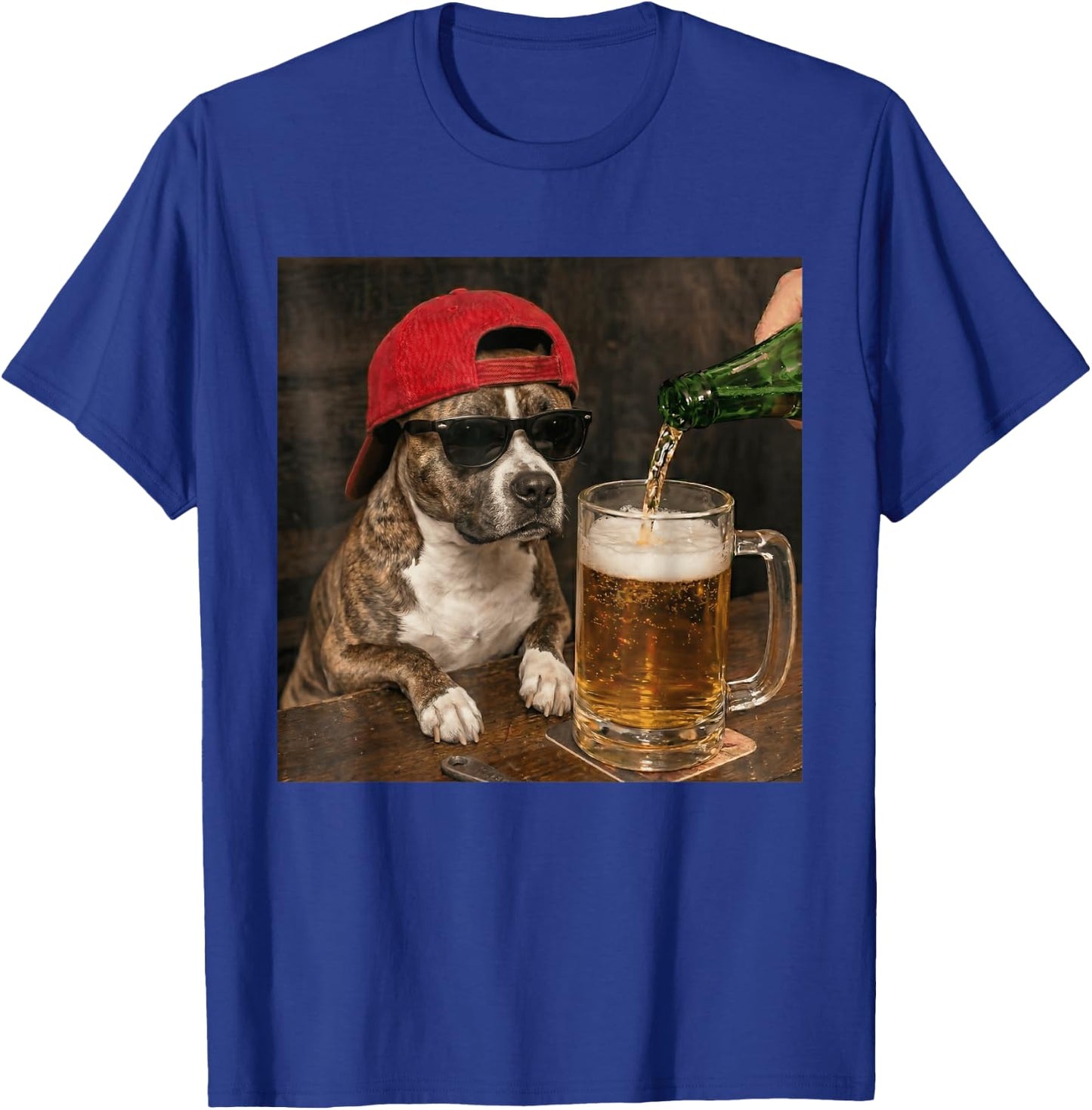 Funny Pit Pull Drinking Beer Humor Puppy Dog Meme Men Women T-Shirt - T-Shirt | Royal