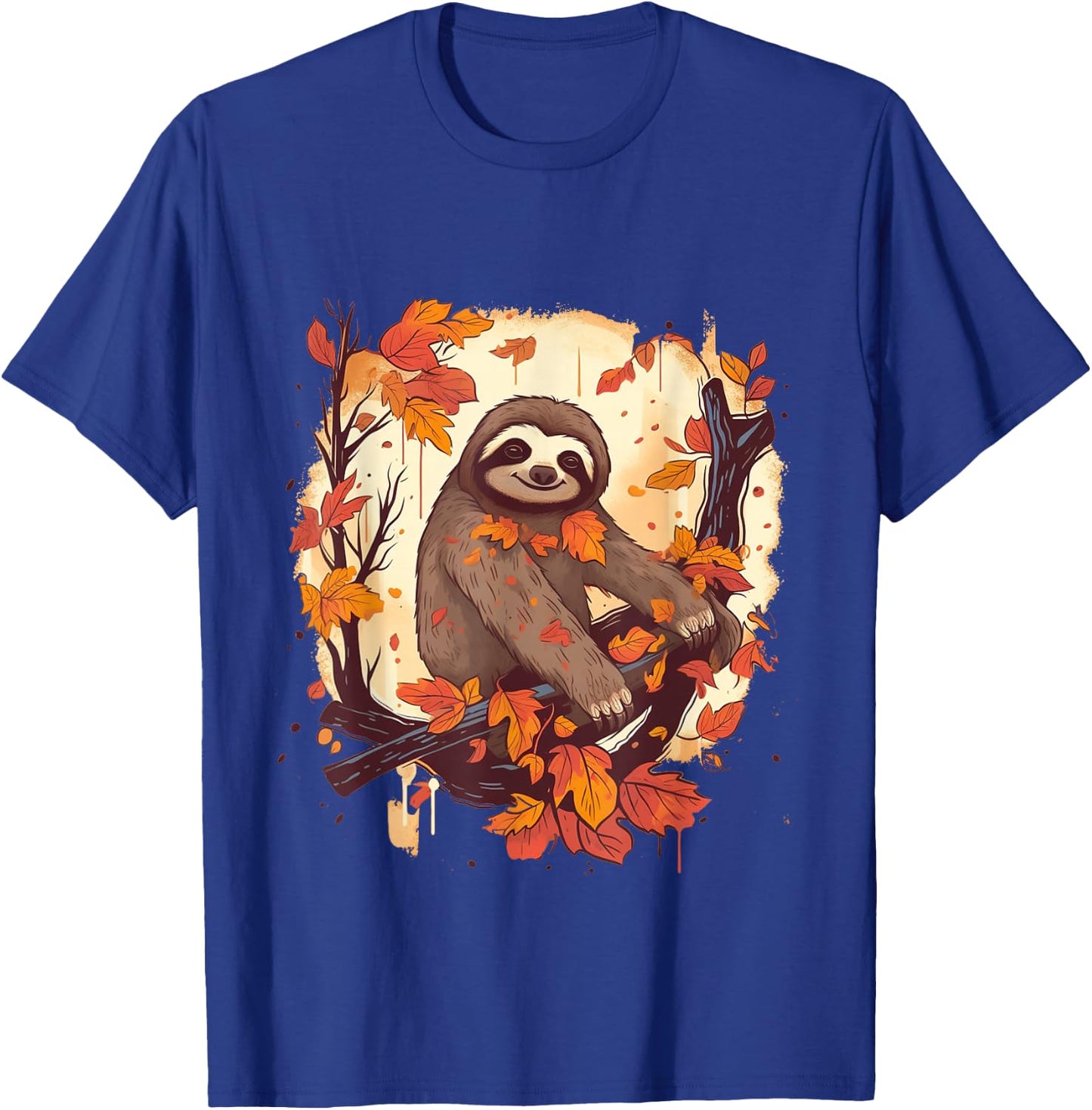 Sloth Fall Leaves Thanksgiving Day Animal Men Women Kids T-Shirt - T-Shirt | Royal