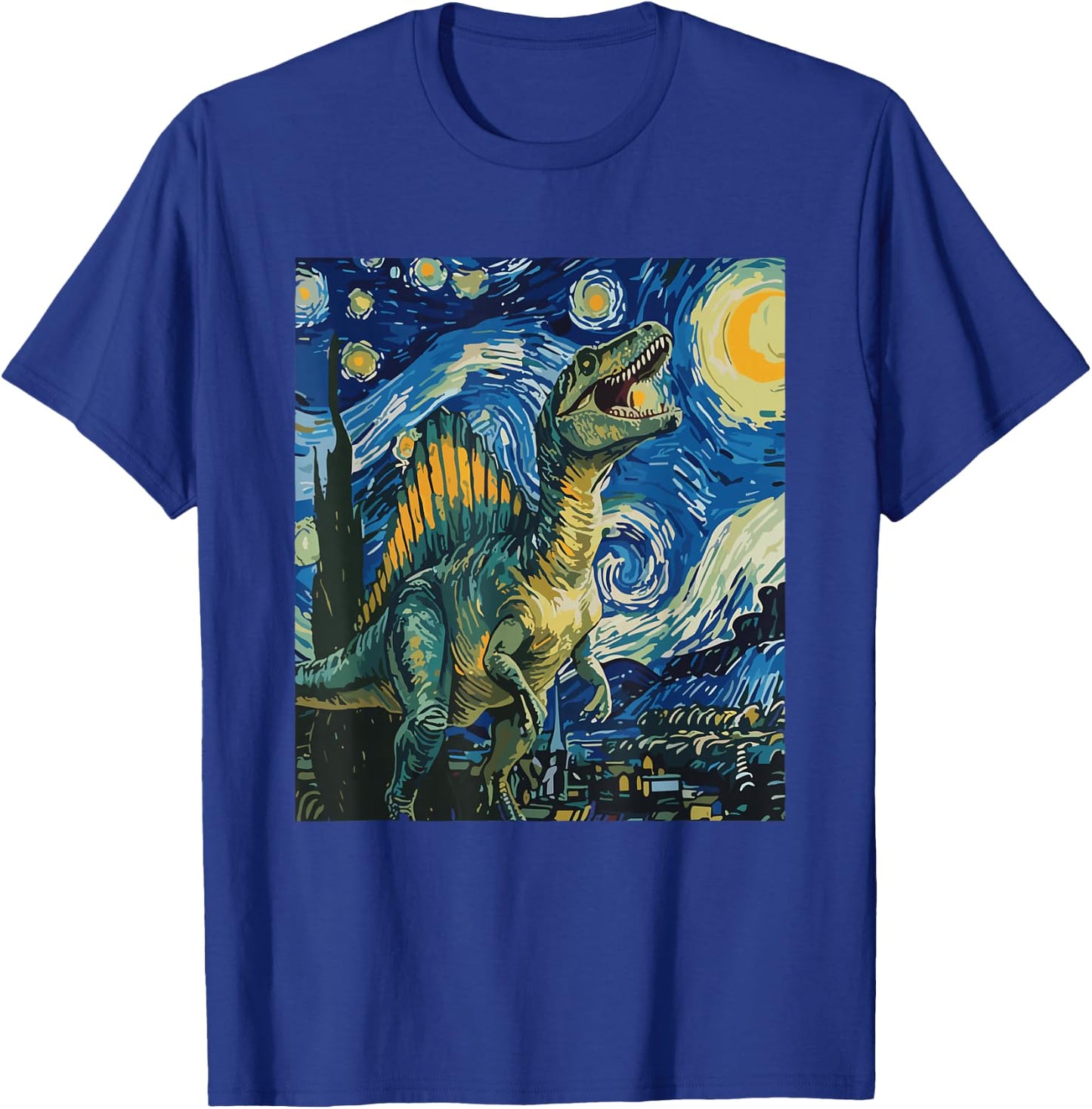 Spinosaurus Mirabilis Dinosaur Starry Night Art T-Shirt - T-Shirt | Royal