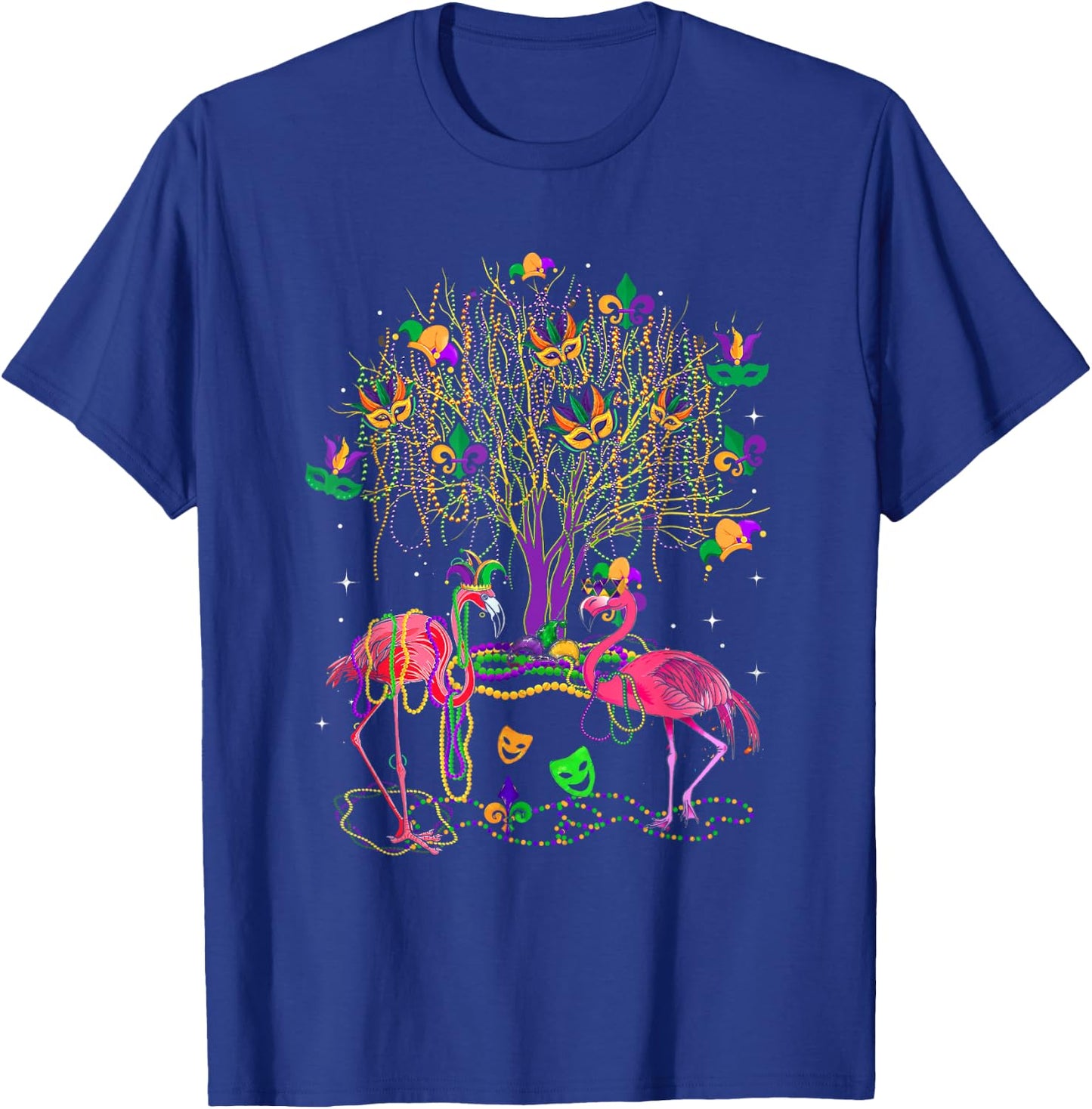Mardi Gras Flamingo Bird Parade Fleur-de-lis Carnival Party T-Shirt - T-Shirt | Royal
