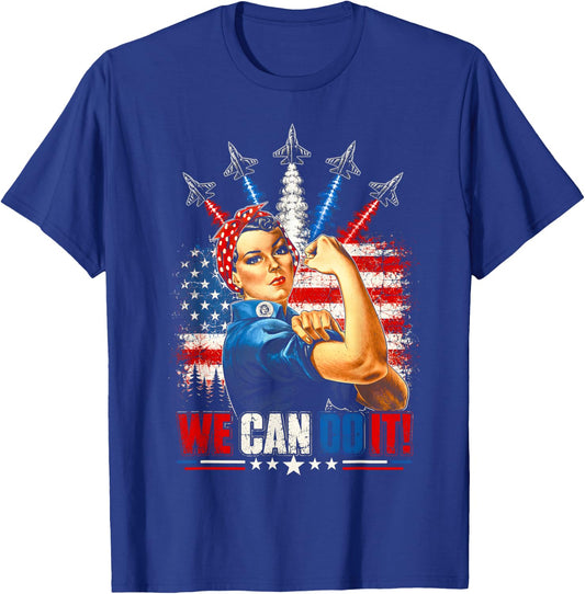 Rosie the Riveter American Flag Feminist Patriotic Women Kid T-Shirt - T-Shirt | Royal