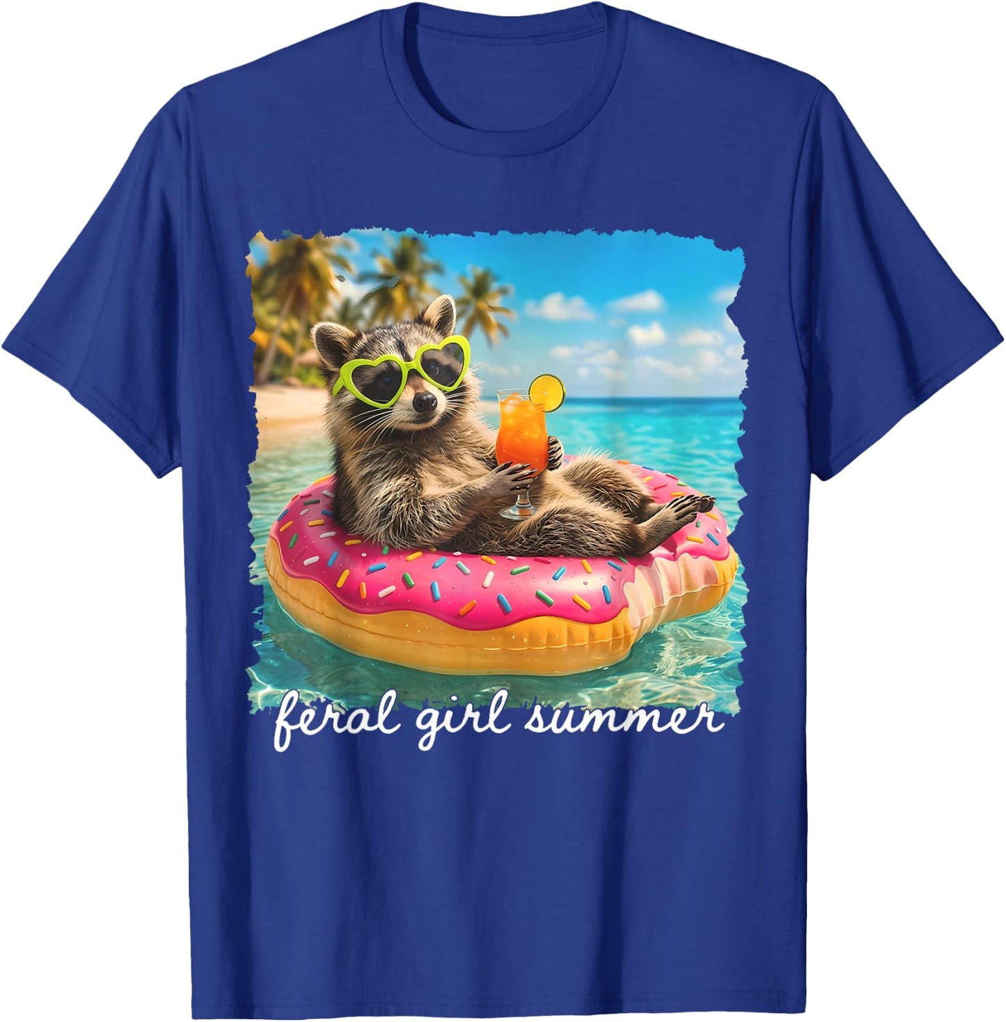 Funny Raccoon Feral Girl Summer Tropical Beach Vacation Trip T-Shirt - T-Shirt | Royal