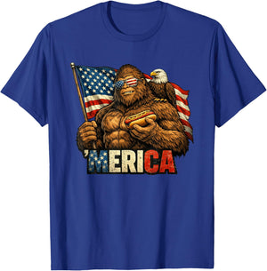Funny Bigfoot Patriotic 4th of July American Flag T-Shirt - T-Shirt | Royal