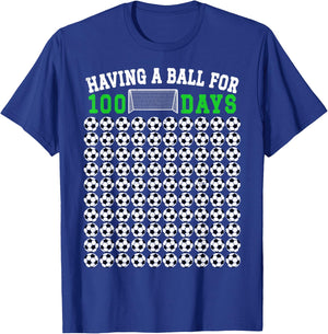 100 Days Of School Soccer 100th Day Of School For Boys Kids T-Shirt - T-Shirt | Royal