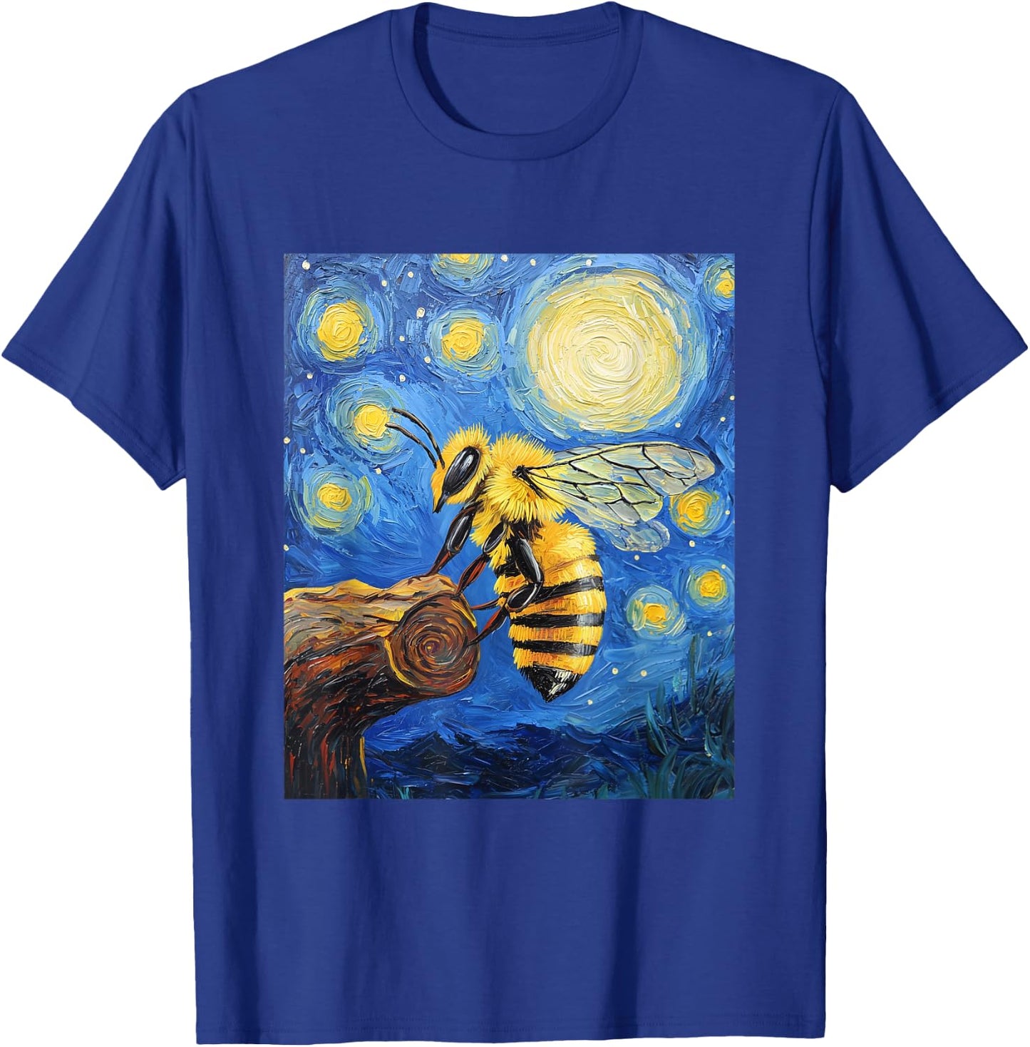Bee Van Gogh Style Starry Night Graphic T-Shirt - T-Shirt | Royal
