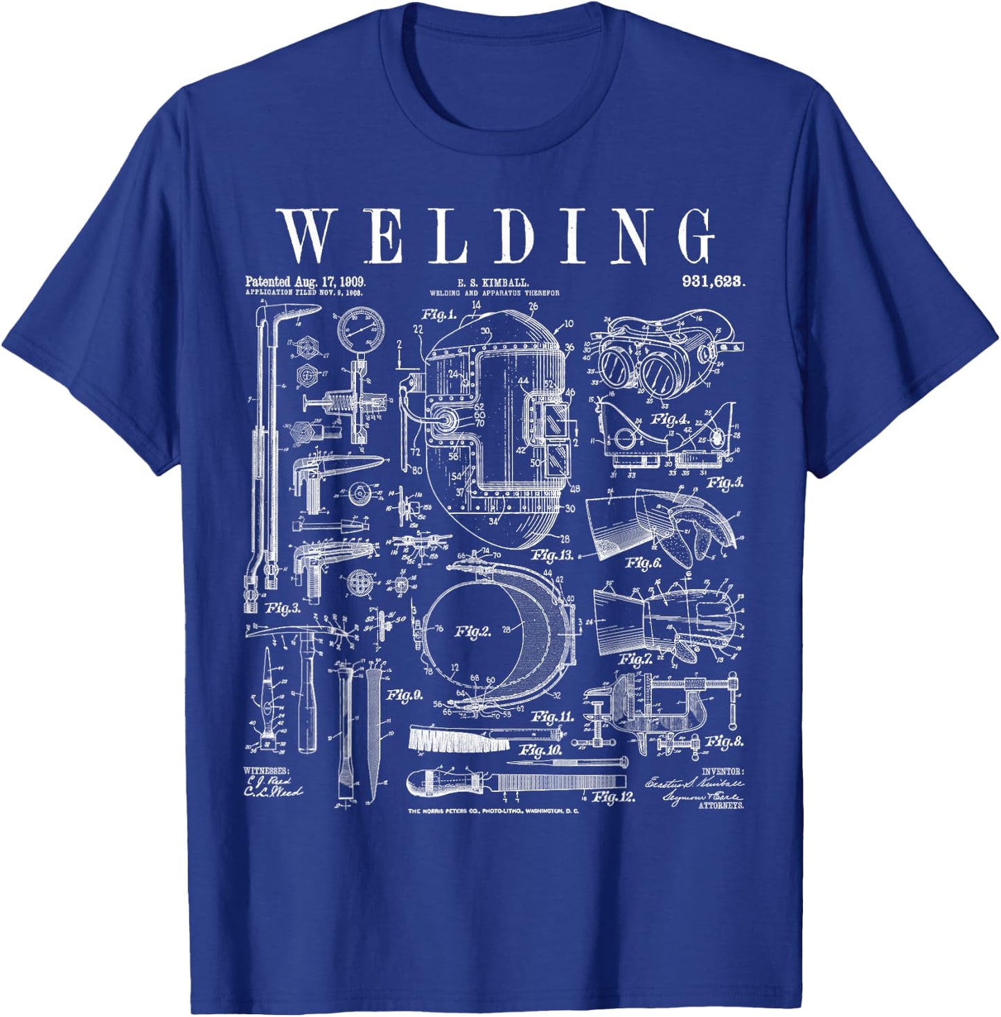 Welder Welding Mask Torch And Tools Vintage Patent Print T-Shirt - T-Shirt | Royal
