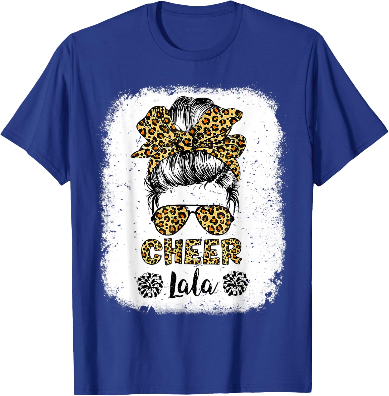 Cheer Lala Leopard Messy Bun Cheerleader Bleached T-Shirt - T-Shirt | Royal