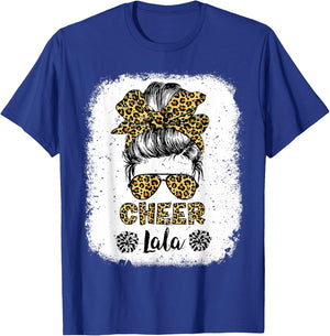 Cheer Lala Leopard Messy Bun Cheerleader Bleached T-Shirt - T-Shirt | Royal