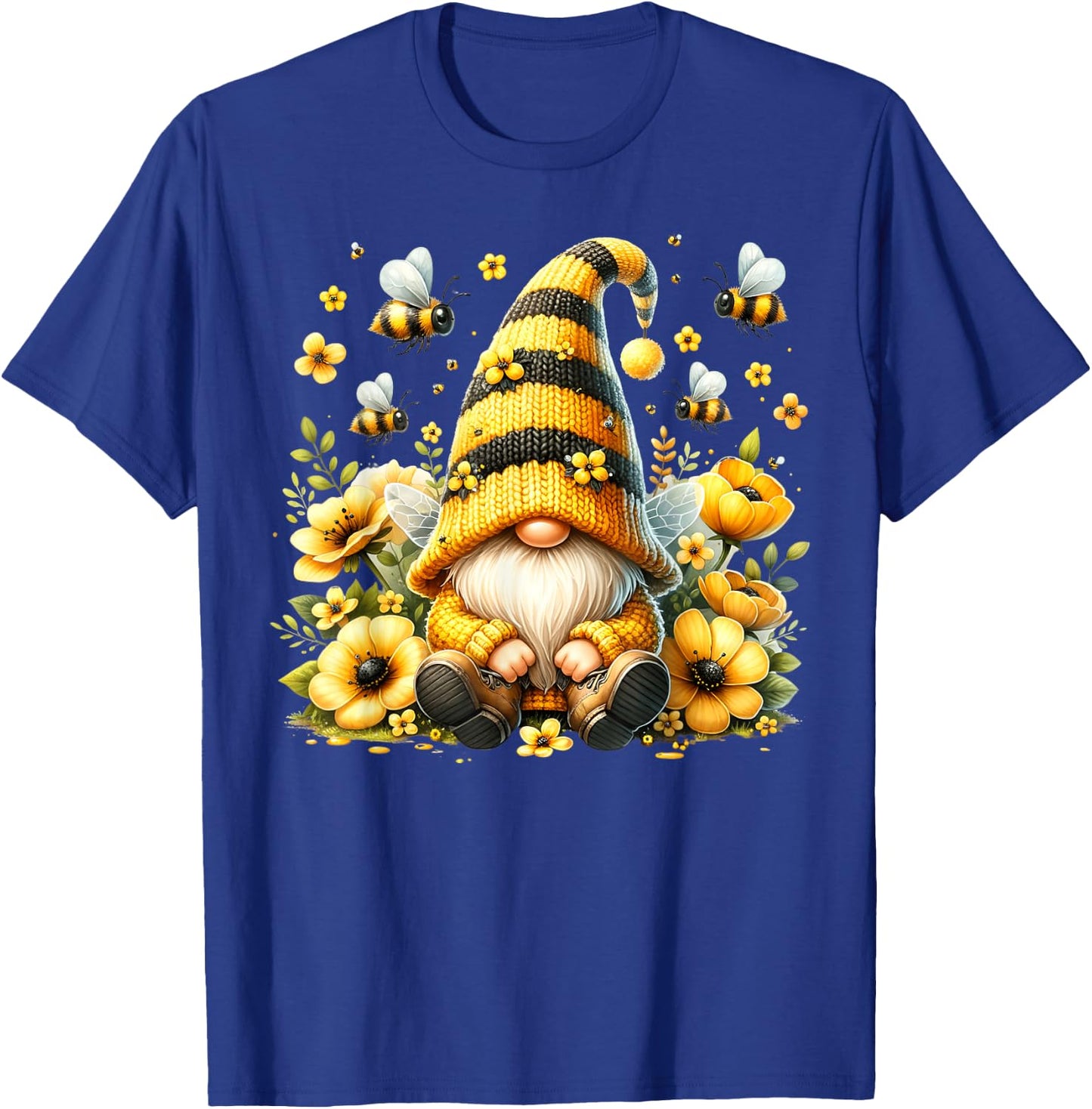 Cute Gnome Floral Bee Summer Beekeeper Botanical Gardening T-Shirt - T-Shirt | Royal
