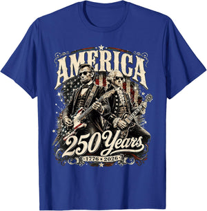 America USA 250 Years Washington Lincoln Rock 4th of July T-Shirt - T-Shirt | Royal