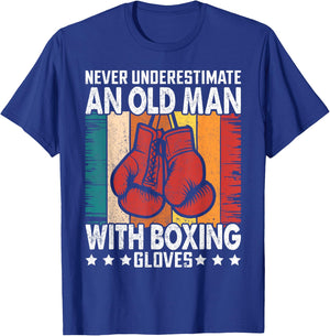 Never Underestimate An Old Man With Boxing Gloves Vintage T-Shirt - T-Shirt | Royal