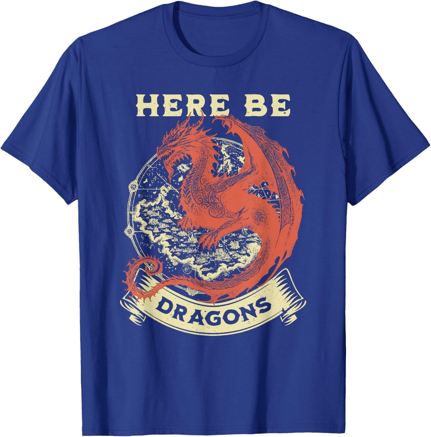Here Be Dragons Map T-Shirt - T-Shirt | Royal