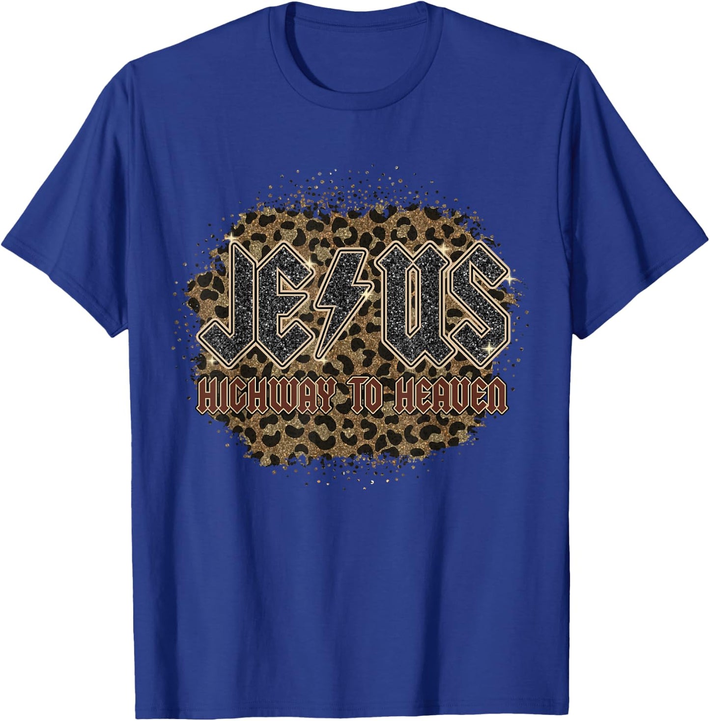 Bleached Leopard Jesus Highway To Heaven, Christian Apparel T-Shirt - T-Shirt | Royal