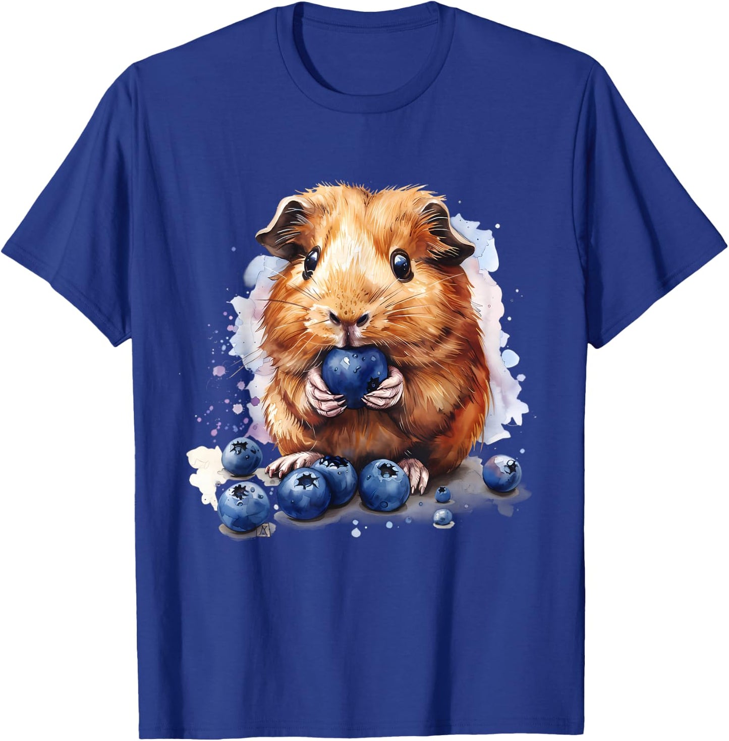 Blueberry Guinea Pig Watercolor Blueberry Fruit Drawing T-Shirt - T-Shirt | Royal