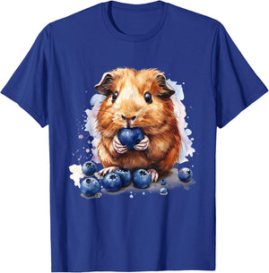 Blueberry Guinea Pig Watercolor Blueberry Fruit Drawing T-Shirt - T-Shirt | Royal