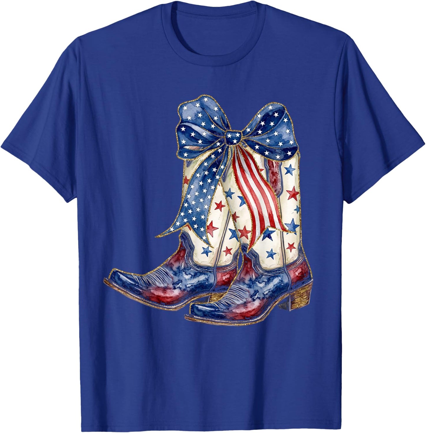 Retro Western Cowboy Boots Cowgirl American Flag 4th of July T-Shirt - T-Shirt | Royal