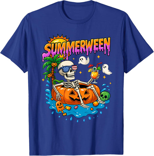 Summer Ween Squelette Vibes Chillin dans Un Flotteur de Citrouille Orange