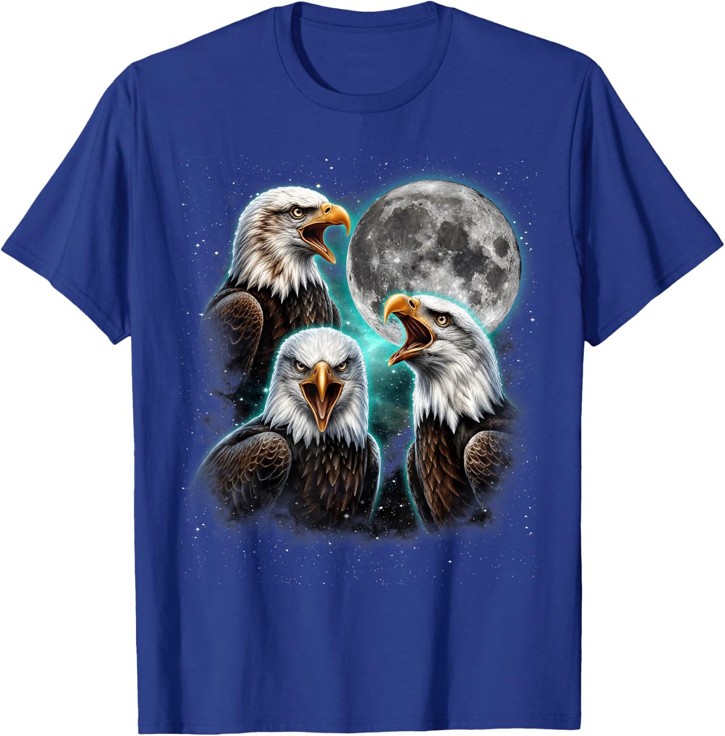Three Bald Eagle Moon Meme Funny American Bird Eagles Lover T-Shirt - T-Shirt | Royal