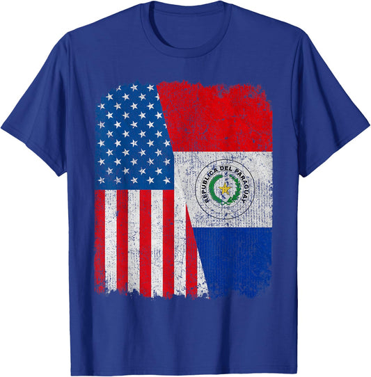 Paraguayan American Flag Half USA Paraguay Root Proud T-Shirt - T-Shirt | Royal