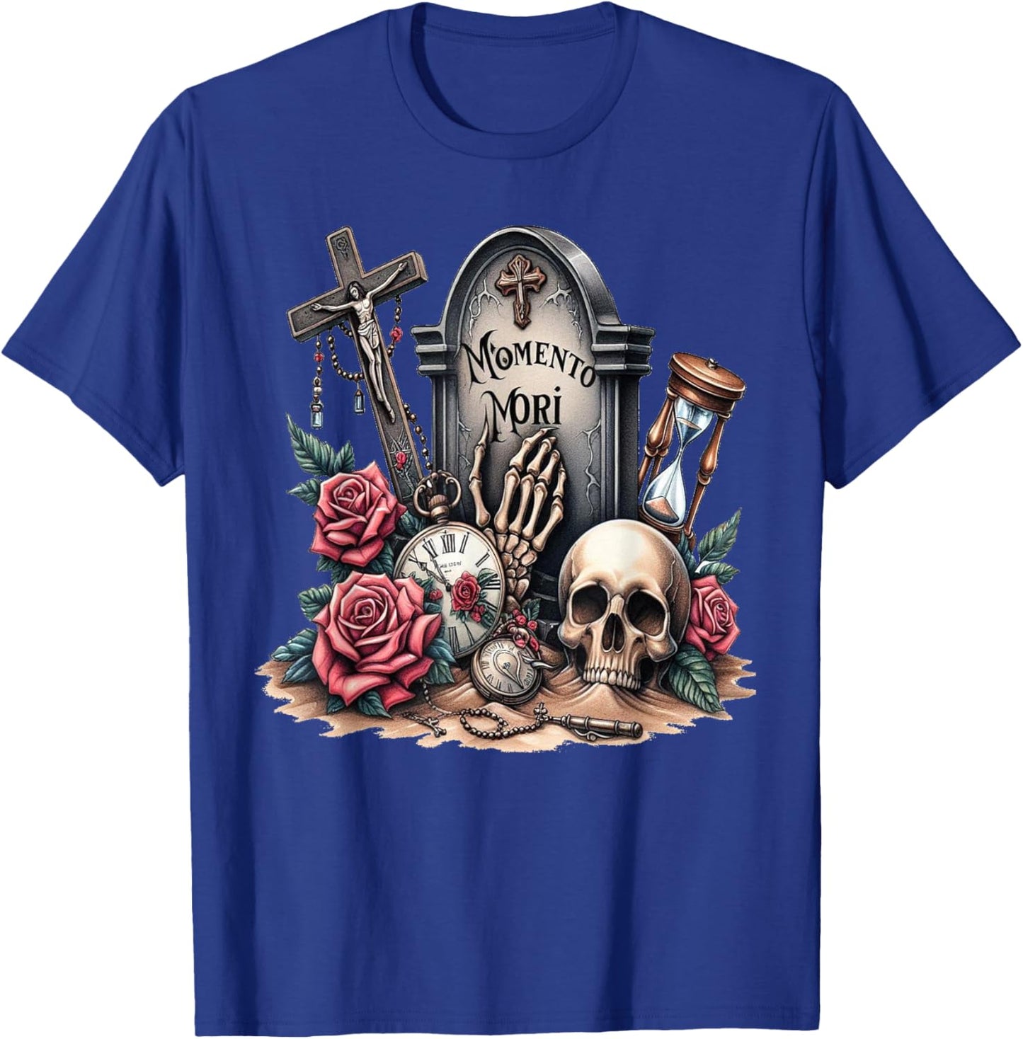 Memento Mori Catholic Crucifix Traditional Latin Mass Skull T-Shirt - T-Shirt | Royal