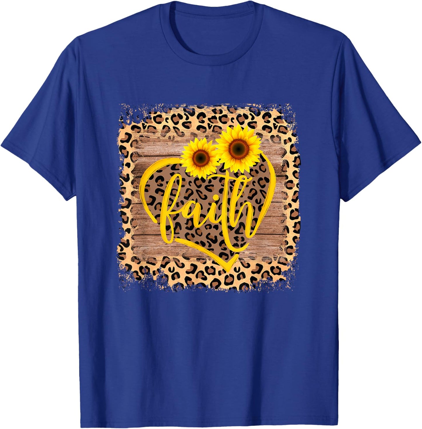 Leopard Faith Christian Bible Verse Sunflower Religious Gift T-Shirt - T-Shirt | Royal
